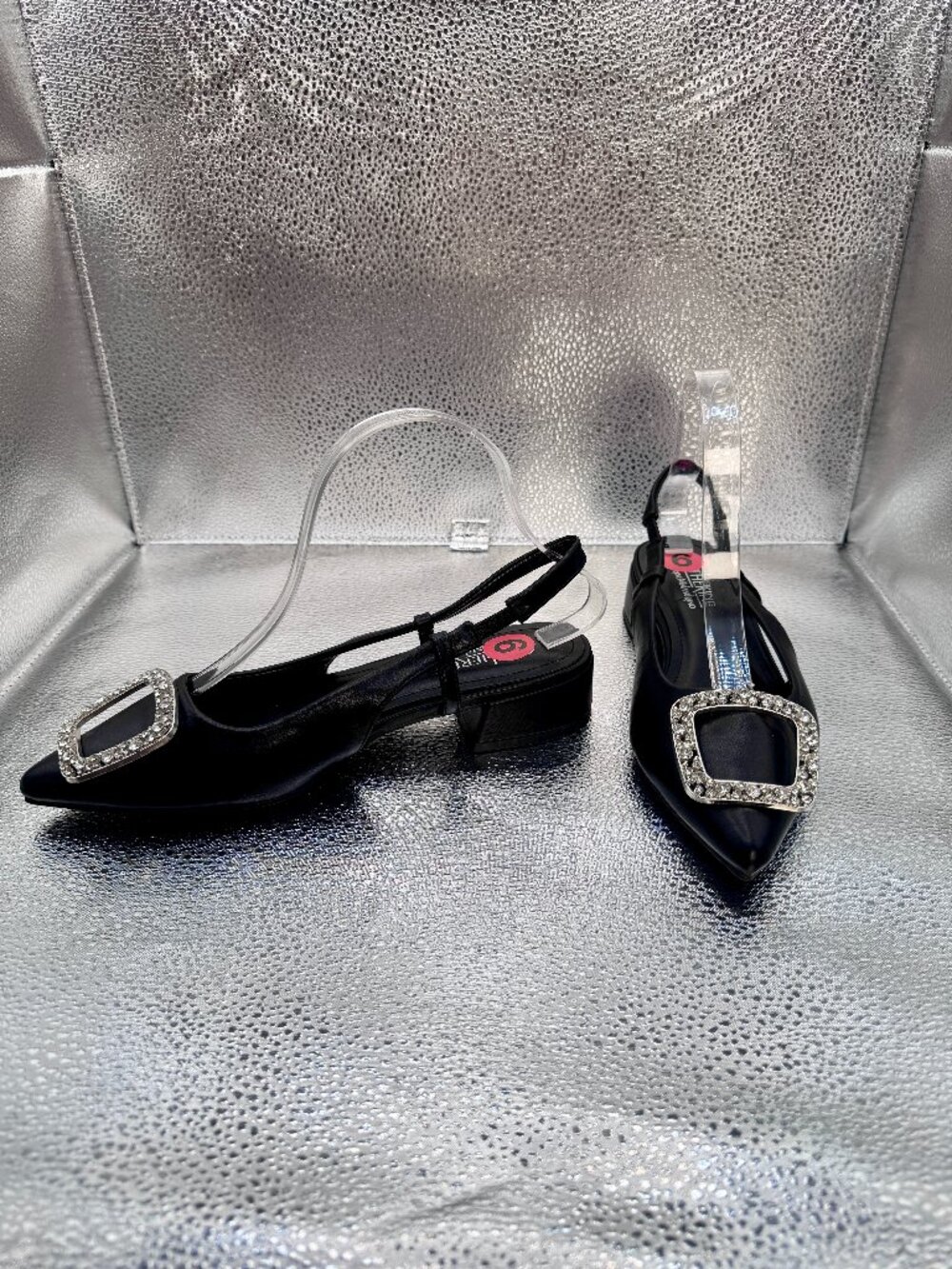 6 Catherine Malandrino Black Slingback Rhinestone Point Toe Heels Shoes Questy